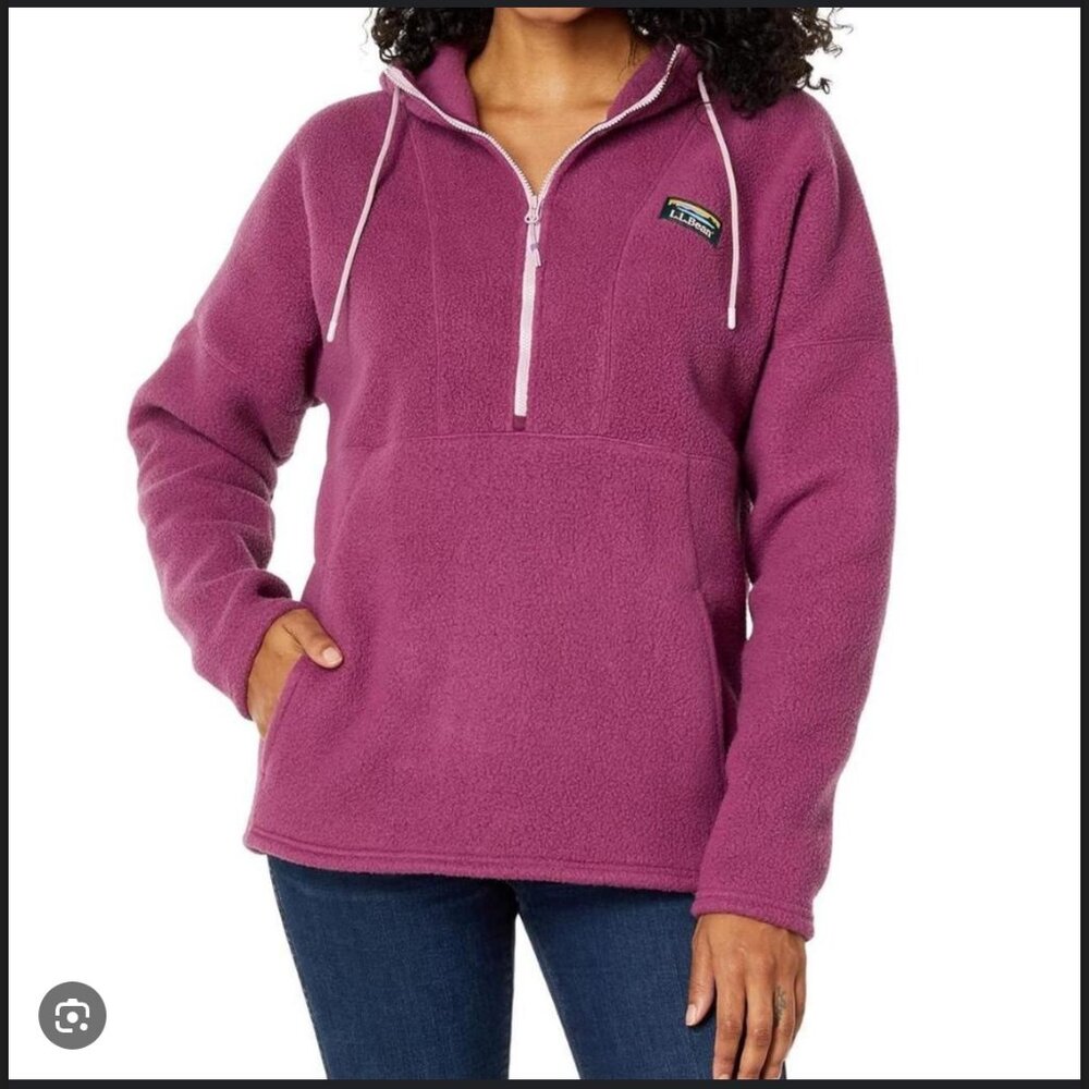 L.L. Bean Womens Katahdin Fleece 1/2 Zip Pullover Fuzzy Hoodie Jacket
